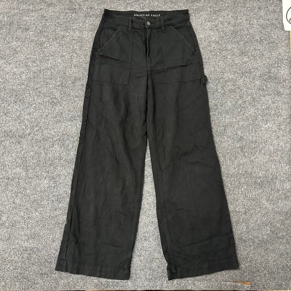 American Eagle Pants Womens Size 6 Black Lyocell Wide Leg Carpenter Utility